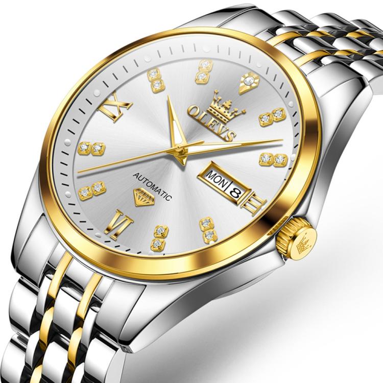 OLEVS 9801 Men Diamond Waterproof Dual Calendar Mechanical Watch