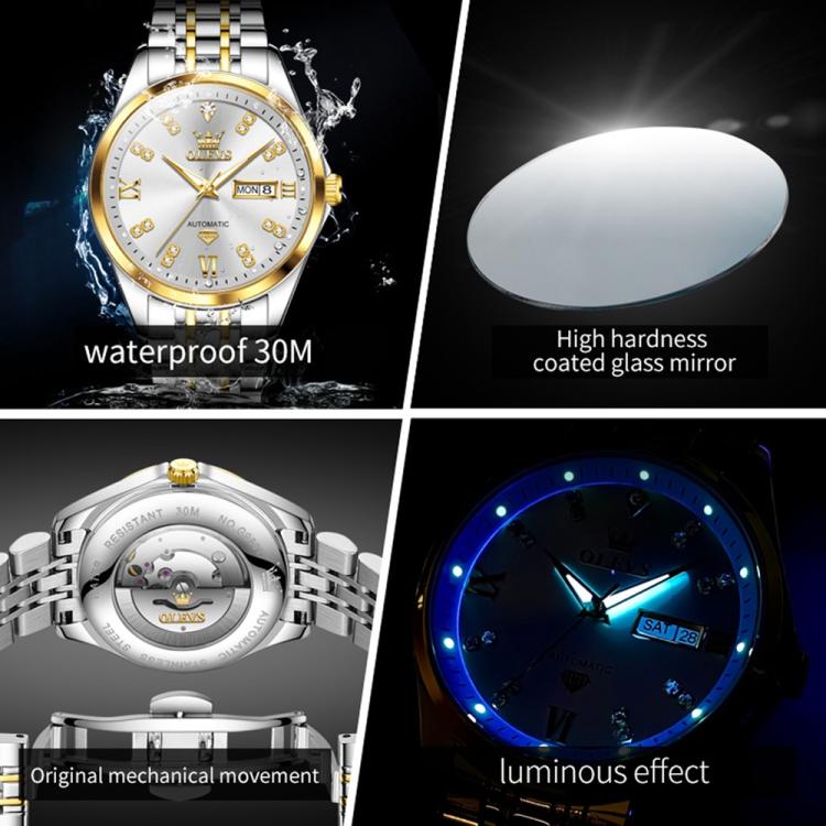 OLEVS 9801 Men Diamond Waterproof Dual Calendar Mechanical Watch