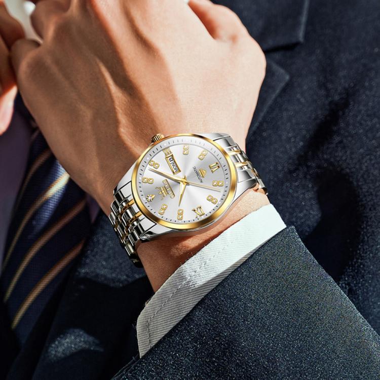 OLEVS 9801 Men Diamond Waterproof Dual Calendar Mechanical Watch