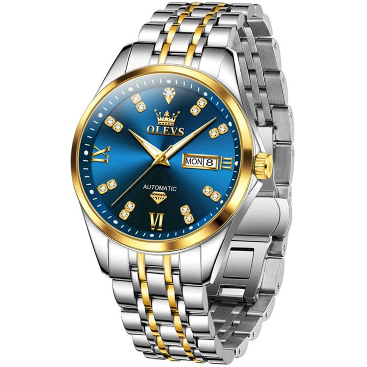 OLEVS 9801 Men Diamond Waterproof Dual Calendar Mechanical Watch