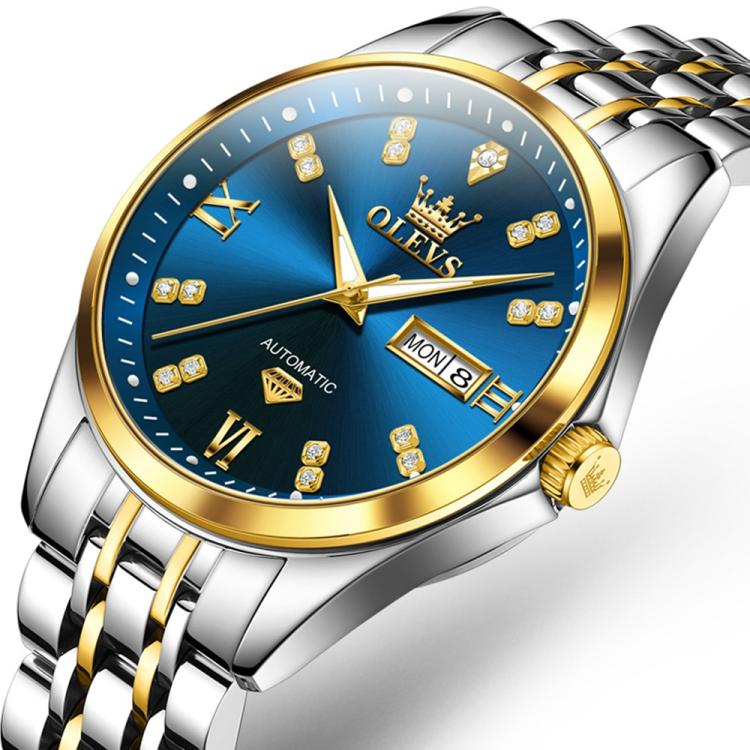 OLEVS 9801 Men Diamond Waterproof Dual Calendar Mechanical Watch