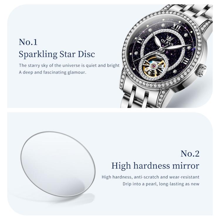 OLEVS 7036 Women Starry Sky Disk Luminous Skeleton Mechanical Watch