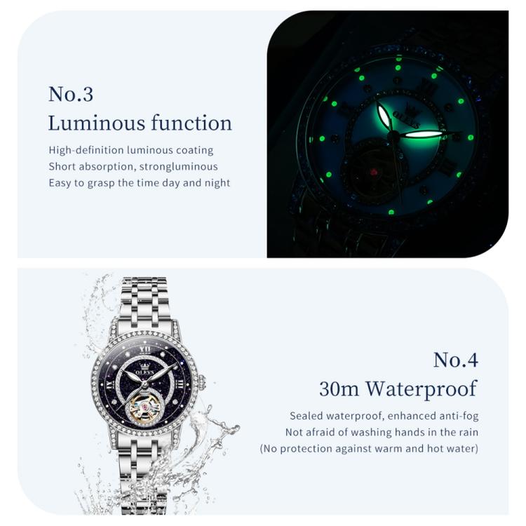 OLEVS 7036 Women Starry Sky Disk Luminous Skeleton Mechanical Watch