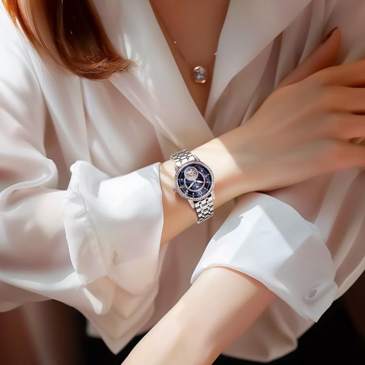 OLEVS 7036 Women Starry Sky Disk Luminous Skeleton Mechanical Watch