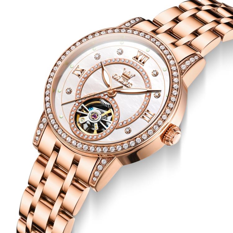 OLEVS 7036 Women Starry Sky Disk Luminous Skeleton Mechanical Watch
