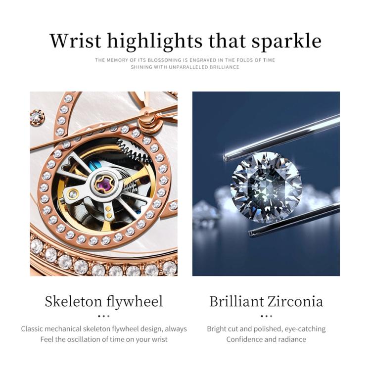 OLEVS 7036 Women Starry Sky Disk Luminous Skeleton Mechanical Watch