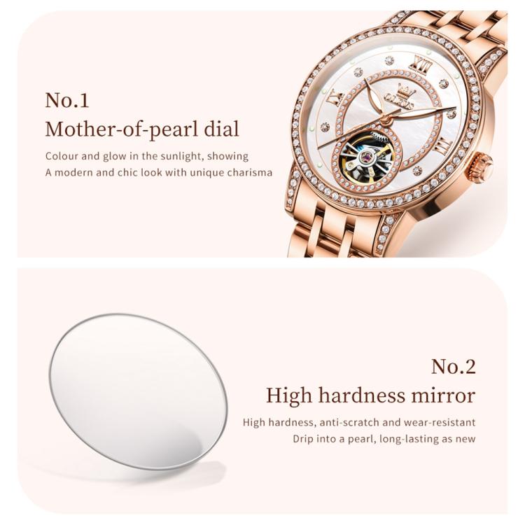OLEVS 7036 Women Starry Sky Disk Luminous Skeleton Mechanical Watch