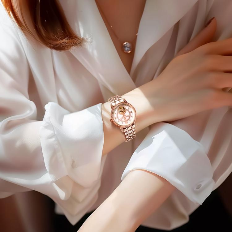 OLEVS 7036 Women Starry Sky Disk Luminous Skeleton Mechanical Watch