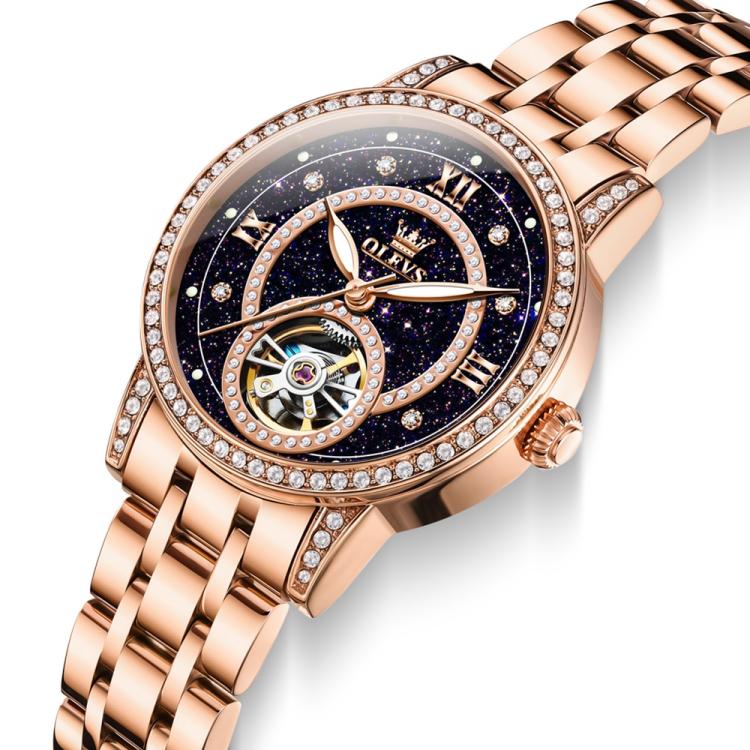 OLEVS 7036 Women Starry Sky Disk Luminous Skeleton Mechanical Watch