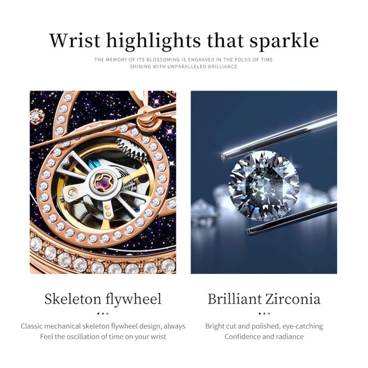 OLEVS 7036 Women Starry Sky Disk Luminous Skeleton Mechanical Watch