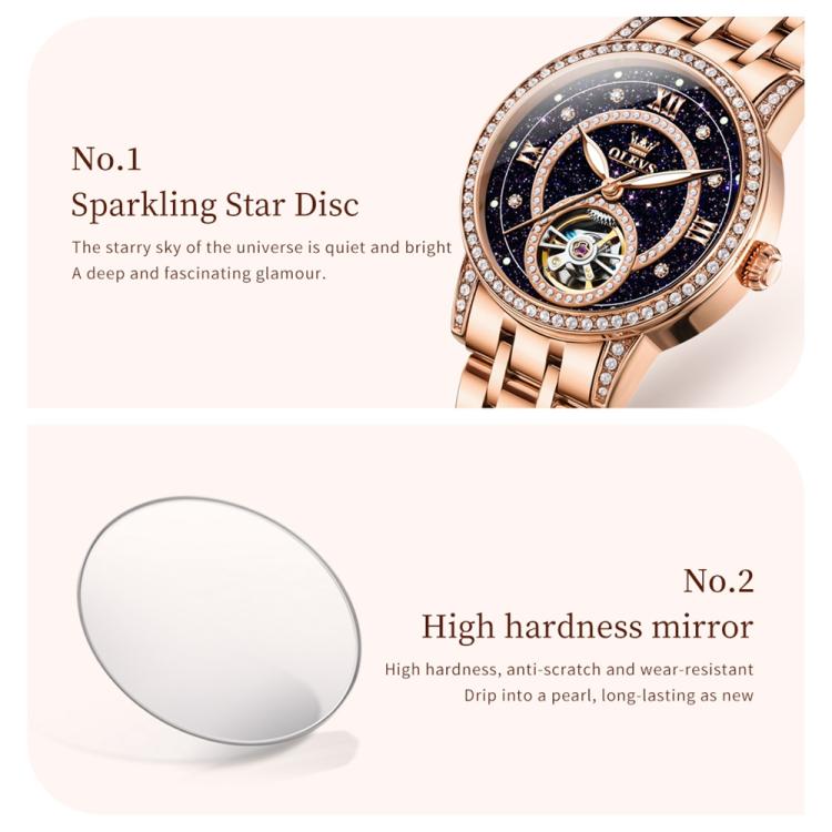 OLEVS 7036 Women Starry Sky Disk Luminous Skeleton Mechanical Watch