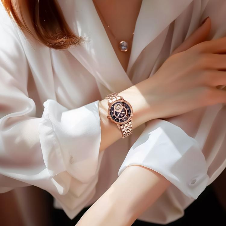 OLEVS 7036 Women Starry Sky Disk Luminous Skeleton Mechanical Watch