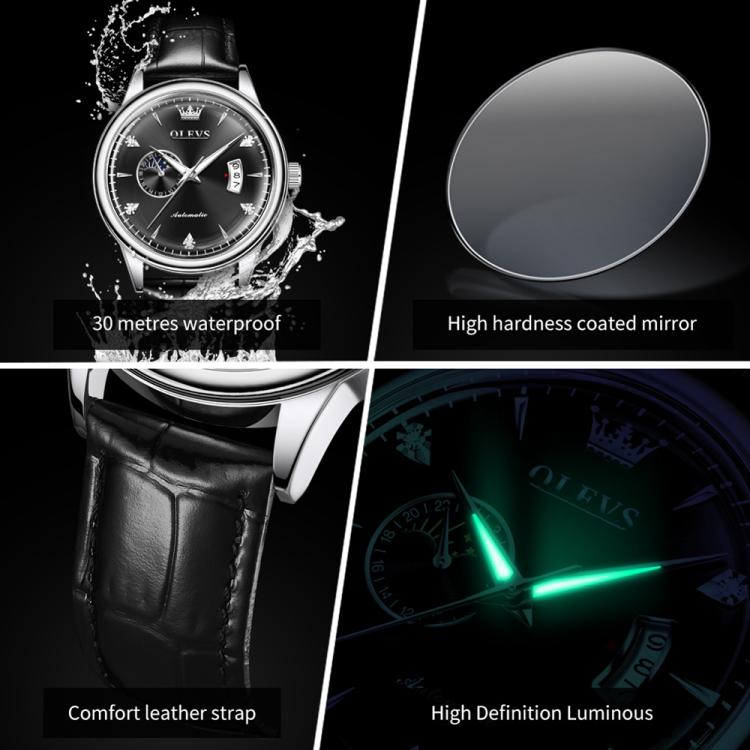 OLEVS 7040 Men Sun Moon Star Luminous Waterproof Mechanical Watch