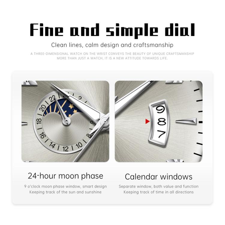 OLEVS 7040 Men Sun Moon Star Luminous Waterproof Mechanical Watch