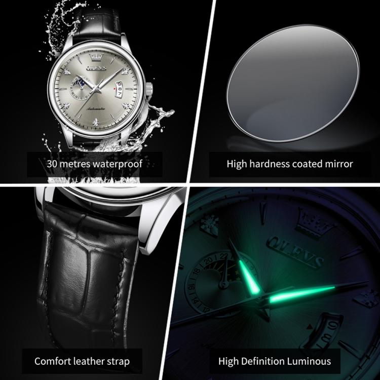 OLEVS 7040 Men Sun Moon Star Luminous Waterproof Mechanical Watch