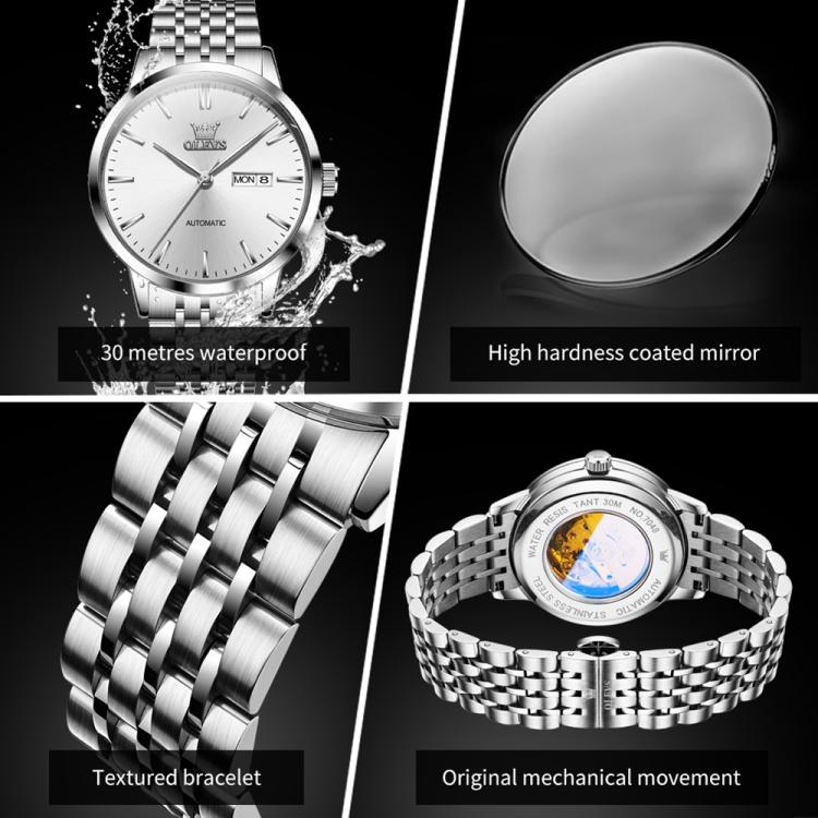 OLEVS 7048 Men Diamond Dual Calendar Mechanical Watch