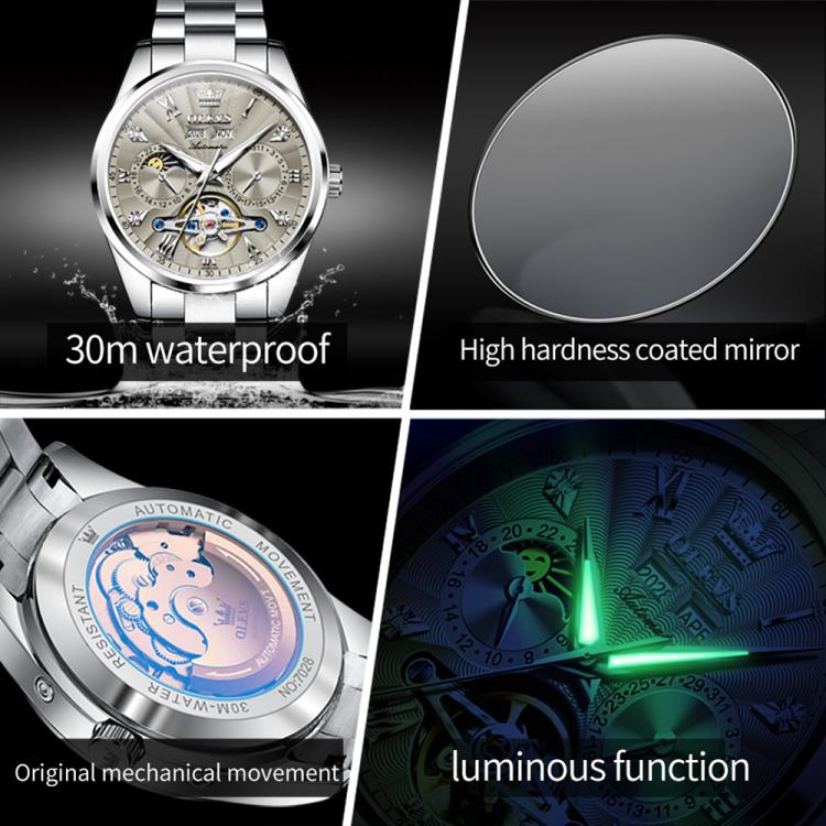 OLEVS 7028 Men Multifunctional Luminous Waterproof Mechanical Watch