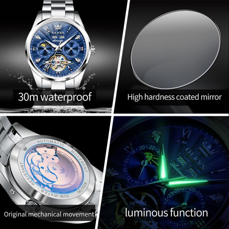 OLEVS 7028 Men Multifunctional Luminous Waterproof Mechanical Watch