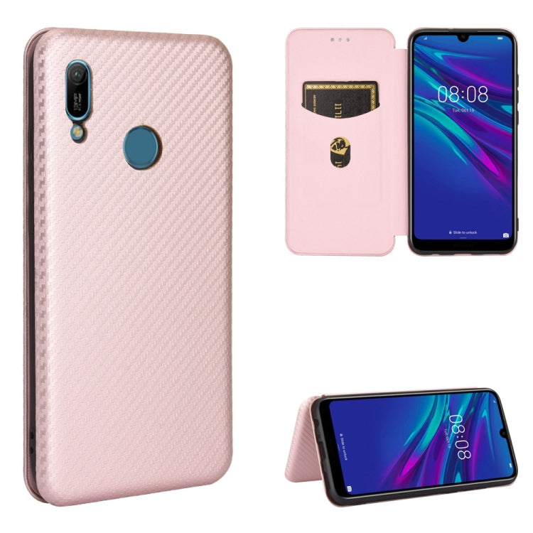 For Huawei Y6 (2019) / Honor Y6s Carbon Fiber Texture Horizontal Flip TPU + PC + PU Leather Case with Card Slot