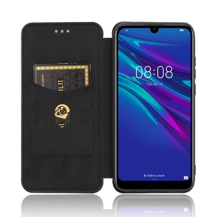 For Huawei Y6 (2019) / Honor Y6s Carbon Fiber Texture Horizontal Flip TPU + PC + PU Leather Case with Card Slot