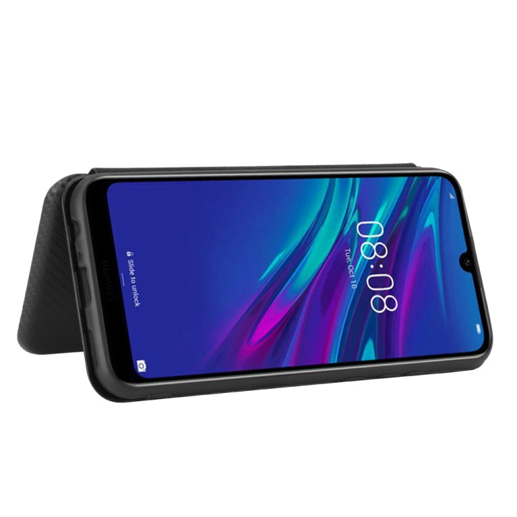 For Huawei Y6 (2019) / Honor Y6s Carbon Fiber Texture Horizontal Flip TPU + PC + PU Leather Case with Card Slot