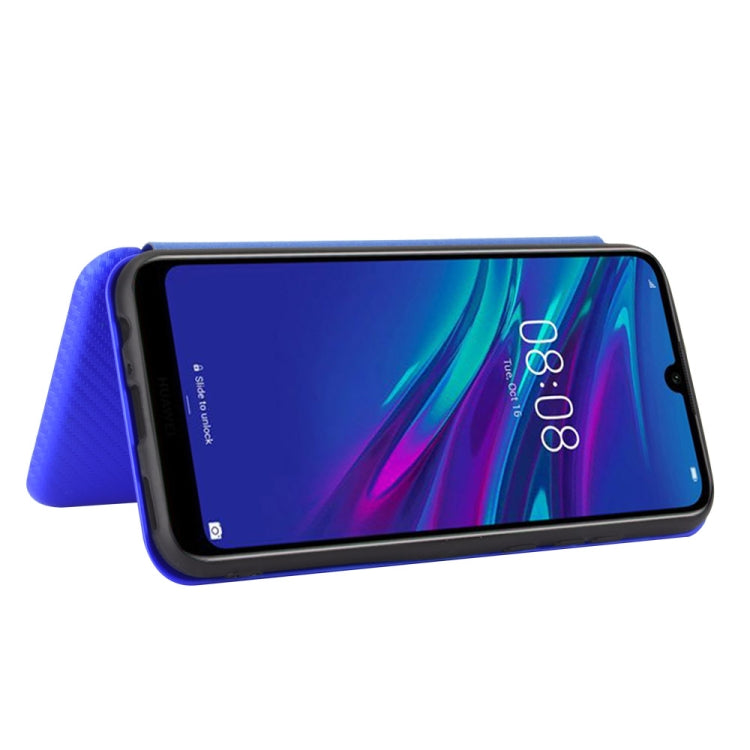 For Huawei Y6 (2019) / Honor Y6s Carbon Fiber Texture Horizontal Flip TPU + PC + PU Leather Case with Card Slot