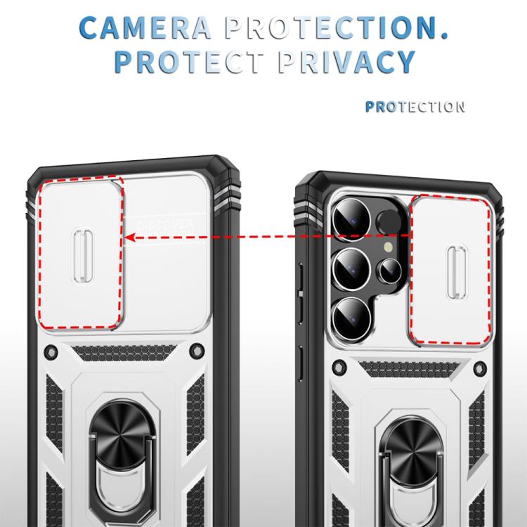 For Samsung Galaxy S25 Ultra 5G Sliding Camshield TPU Hybrid PC Phone Case with Holder