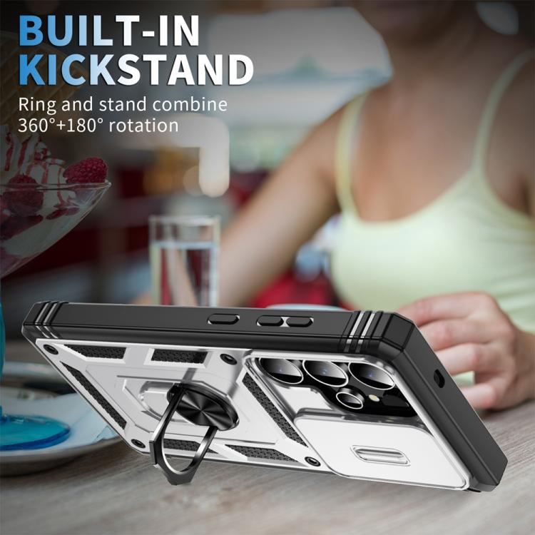 For Samsung Galaxy S25 Ultra 5G Sliding Camshield TPU Hybrid PC Phone Case with Holder