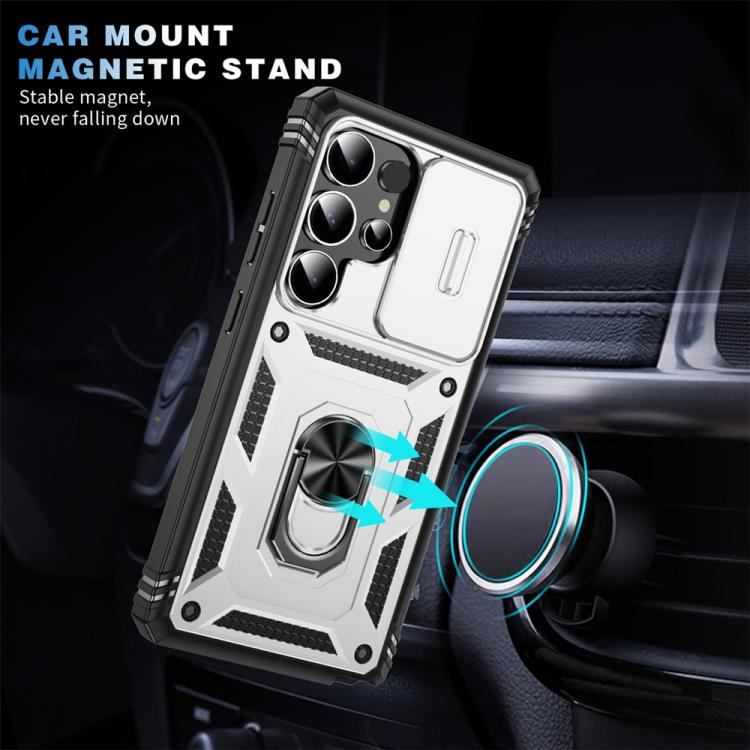 For Samsung Galaxy S25 Ultra 5G Sliding Camshield TPU Hybrid PC Phone Case with Holder