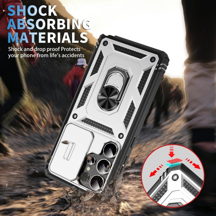 For Samsung Galaxy S25 Ultra 5G Sliding Camshield TPU Hybrid PC Phone Case with Holder