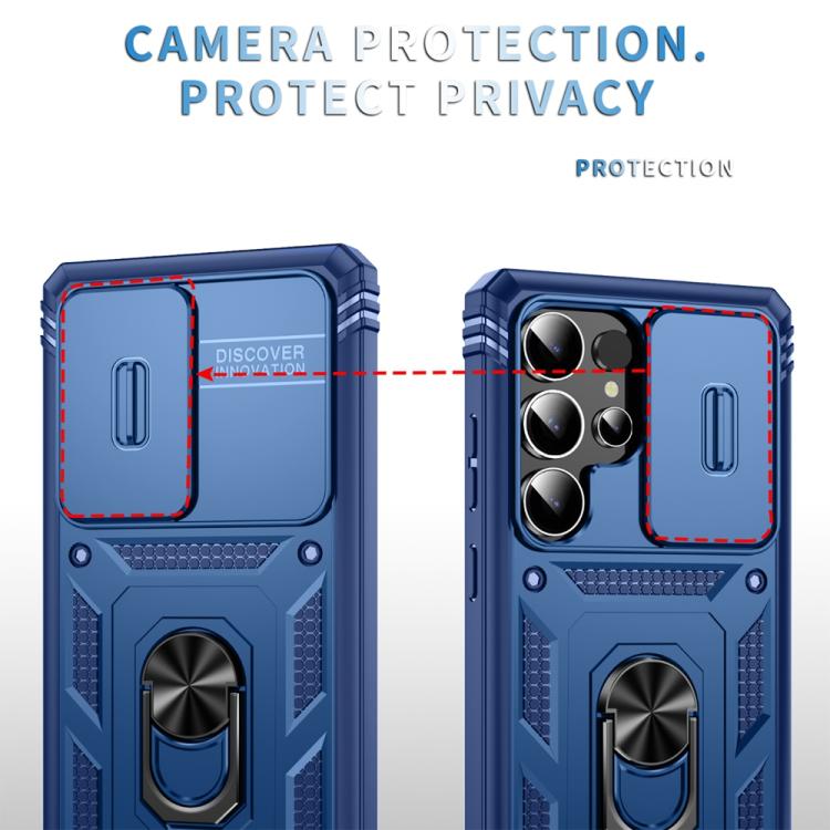 For Samsung Galaxy S25 Ultra 5G Sliding Camshield TPU Hybrid PC Phone Case with Holder
