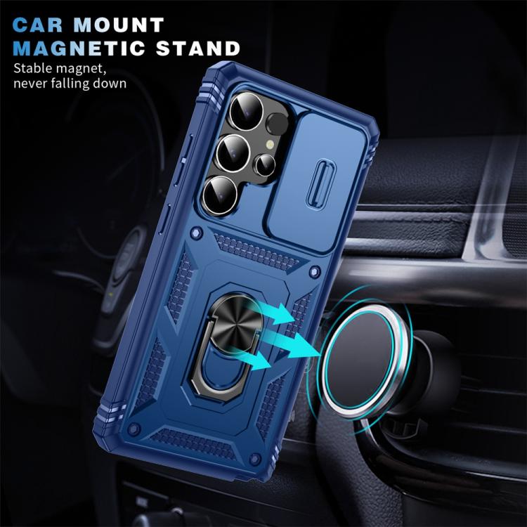 For Samsung Galaxy S25 Ultra 5G Sliding Camshield TPU Hybrid PC Phone Case with Holder