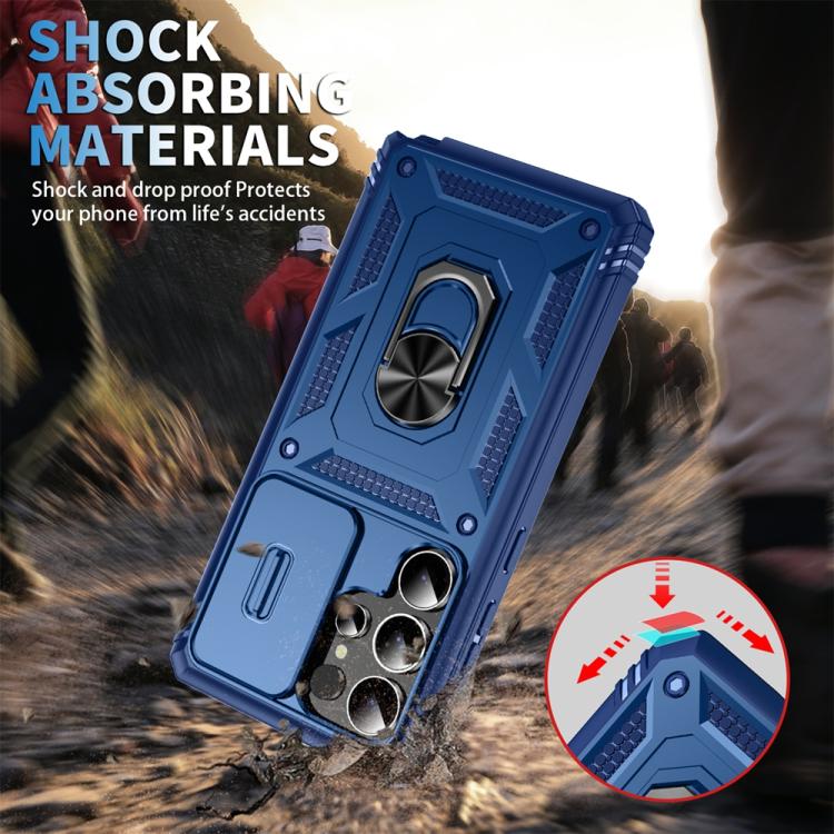 For Samsung Galaxy S25 Ultra 5G Sliding Camshield TPU Hybrid PC Phone Case with Holder