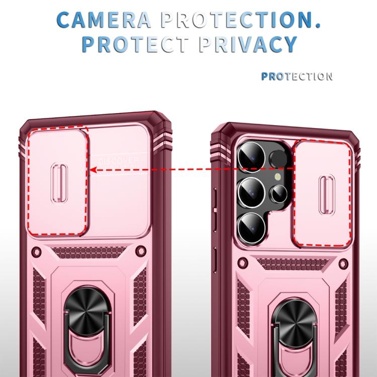 For Samsung Galaxy S25 Ultra 5G Sliding Camshield TPU Hybrid PC Phone Case with Holder