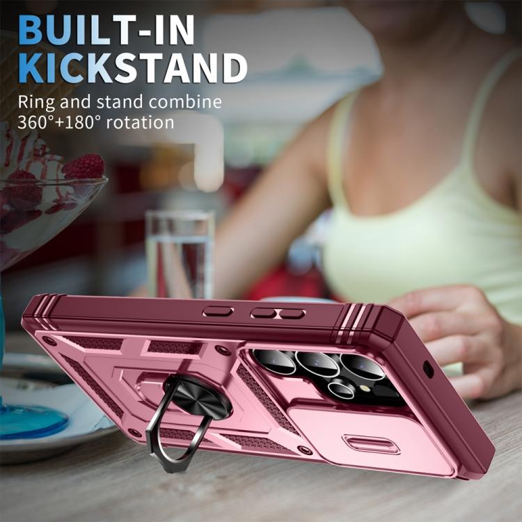 For Samsung Galaxy S25 Ultra 5G Sliding Camshield TPU Hybrid PC Phone Case with Holder