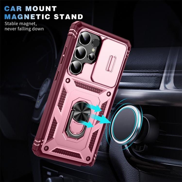 For Samsung Galaxy S25 Ultra 5G Sliding Camshield TPU Hybrid PC Phone Case with Holder
