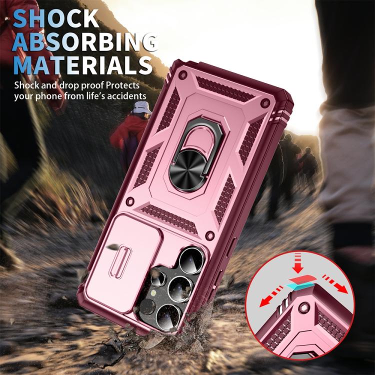 For Samsung Galaxy S25 Ultra 5G Sliding Camshield TPU Hybrid PC Phone Case with Holder