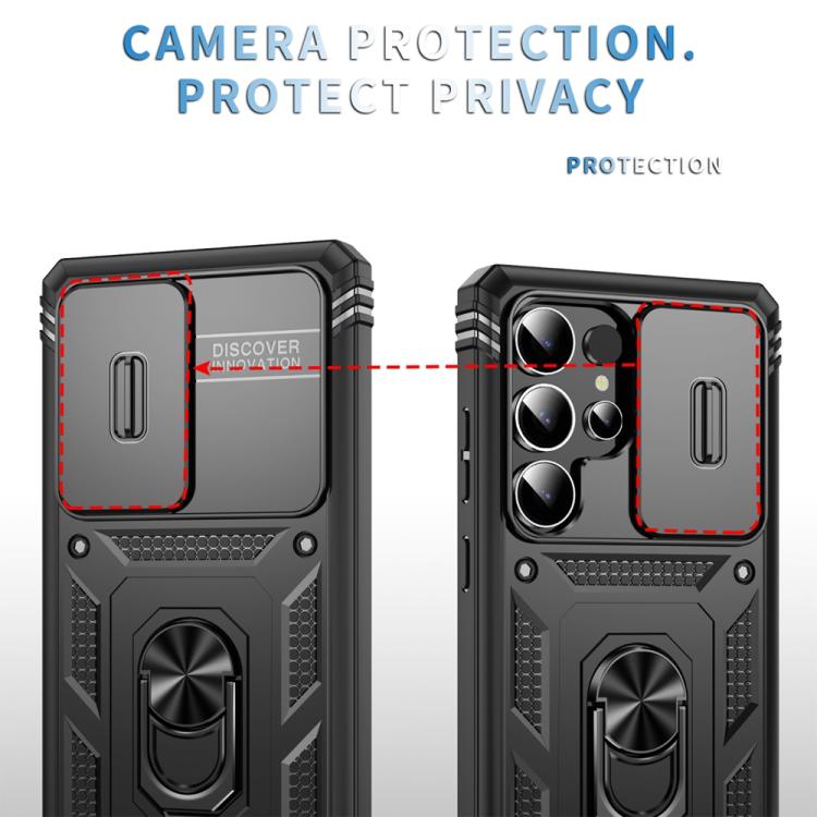 For Samsung Galaxy S25 Ultra 5G Sliding Camshield TPU Hybrid PC Phone Case with Holder