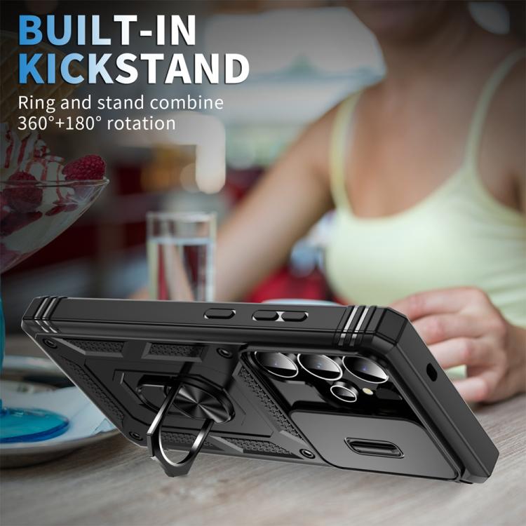 For Samsung Galaxy S25 Ultra 5G Sliding Camshield TPU Hybrid PC Phone Case with Holder