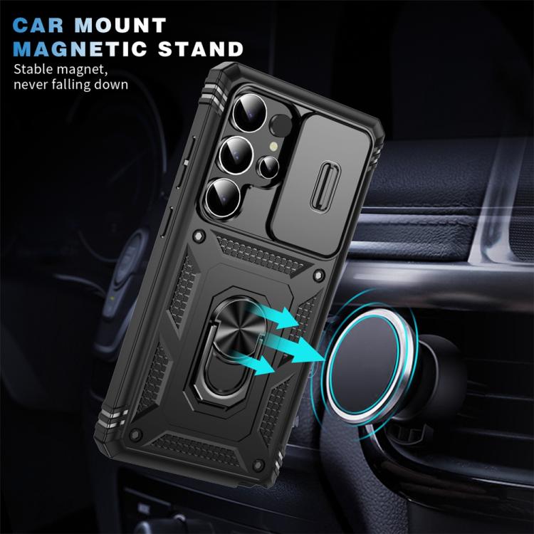 For Samsung Galaxy S25 Ultra 5G Sliding Camshield TPU Hybrid PC Phone Case with Holder