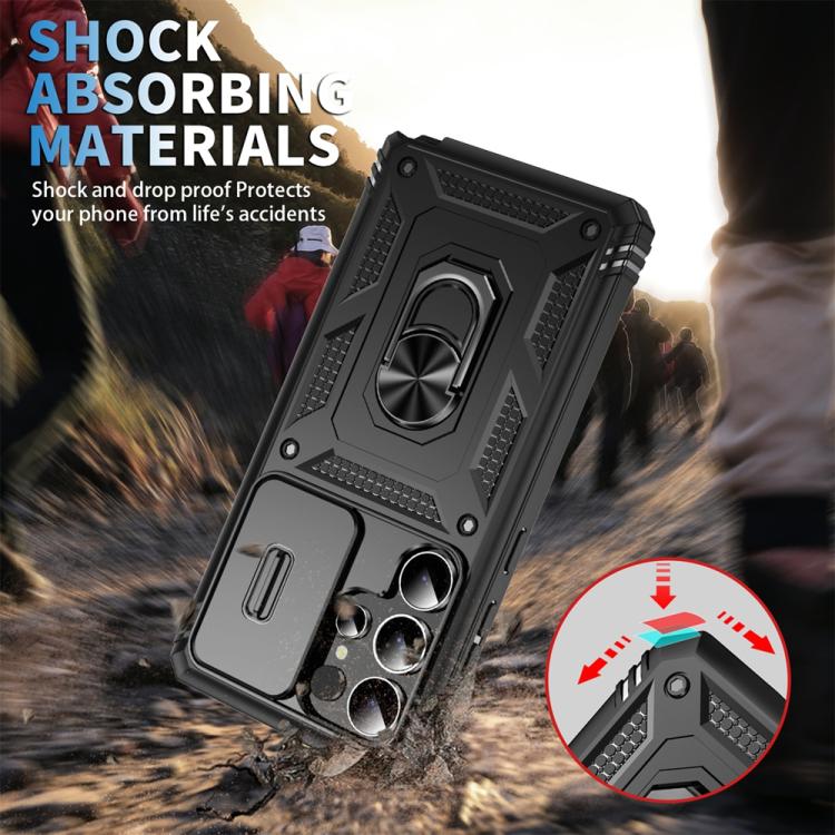 For Samsung Galaxy S25 Ultra 5G Sliding Camshield TPU Hybrid PC Phone Case with Holder