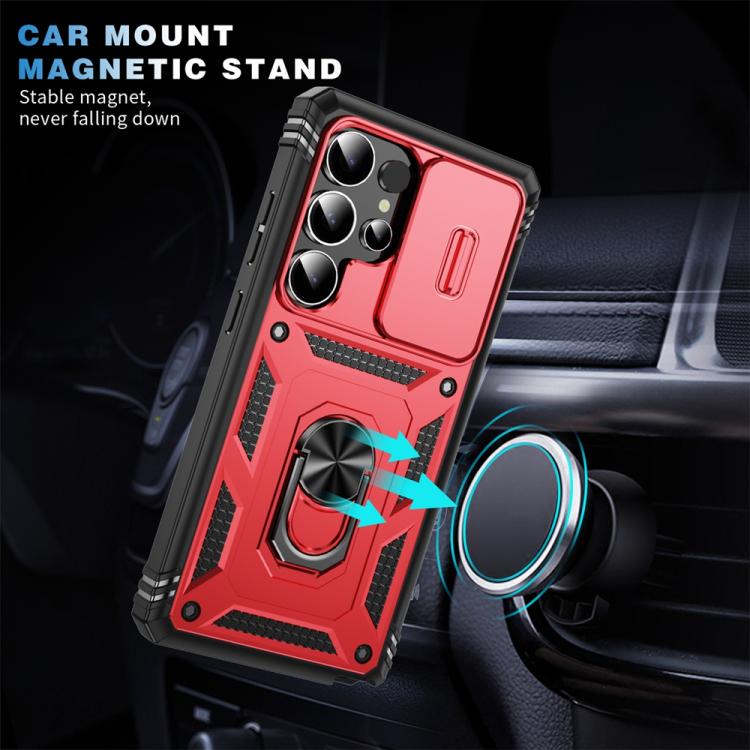 For Samsung Galaxy S25 Ultra 5G Sliding Camshield TPU Hybrid PC Phone Case with Holder