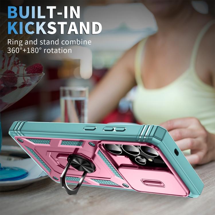 For Samsung Galaxy S25 Ultra 5G Sliding Camshield TPU Hybrid PC Phone Case with Holder