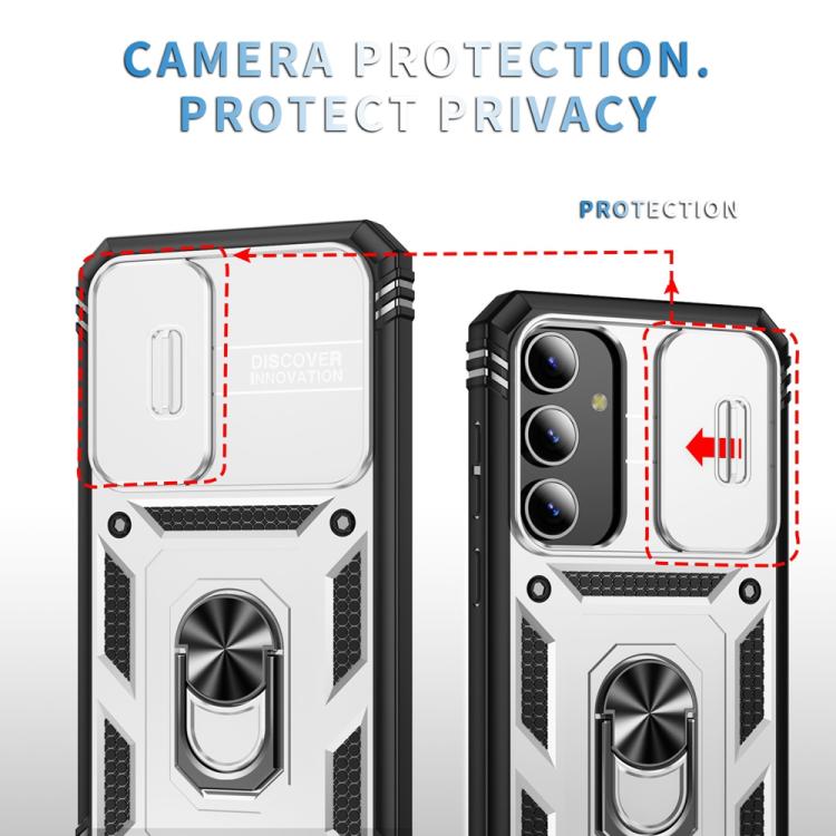 For Samsung Galaxy S25+ 5G Sliding Camshield TPU Hybrid PC Phone Case with Holder