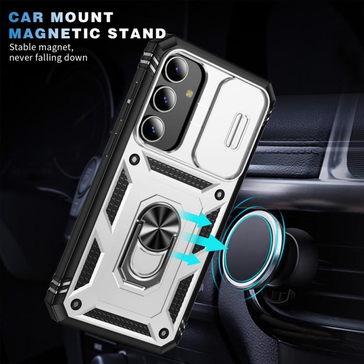 For Samsung Galaxy S25+ 5G Sliding Camshield TPU Hybrid PC Phone Case with Holder