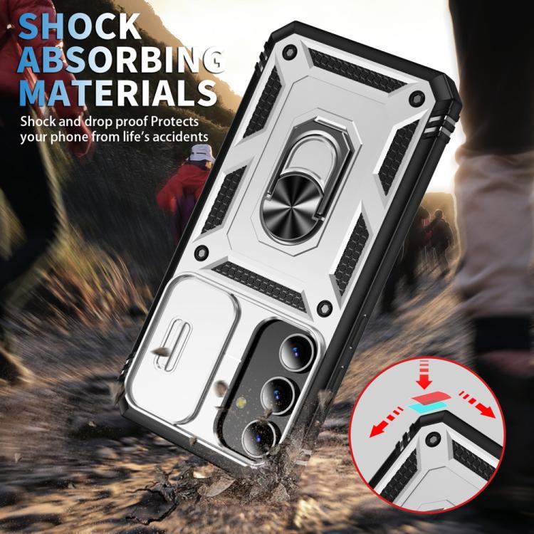 For Samsung Galaxy S25+ 5G Sliding Camshield TPU Hybrid PC Phone Case with Holder