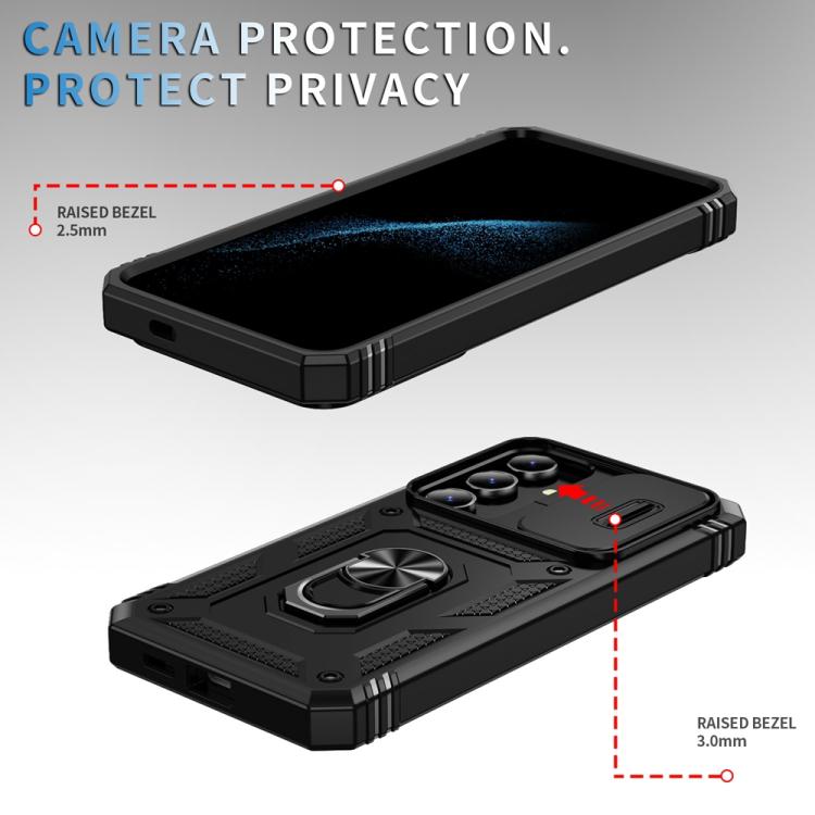 For Samsung Galaxy S25+ 5G Sliding Camshield TPU Hybrid PC Phone Case with Holder