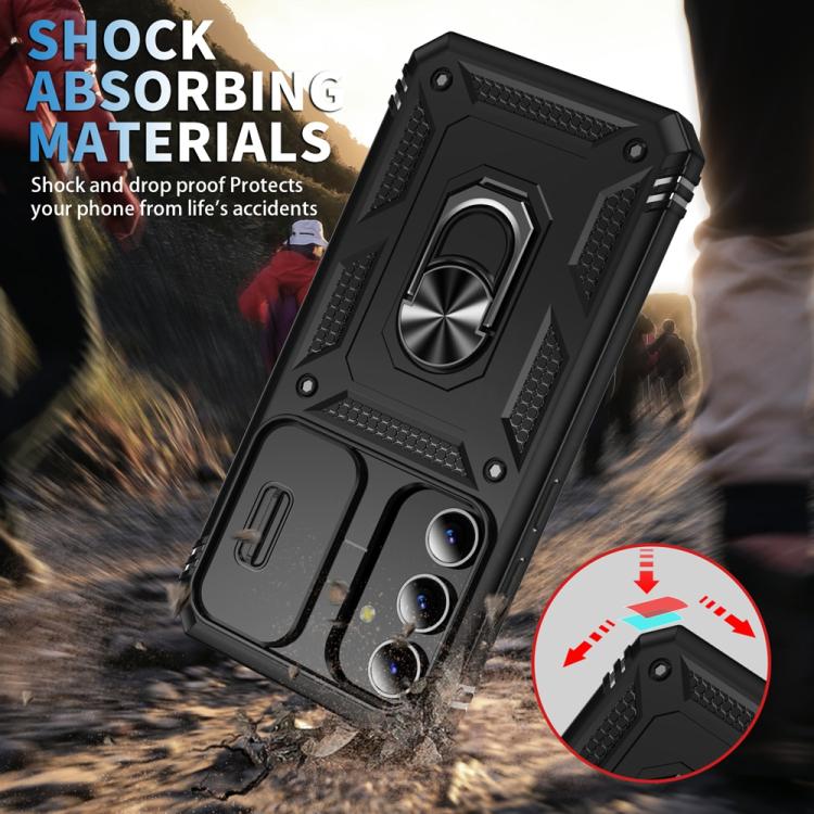 For Samsung Galaxy S25+ 5G Sliding Camshield TPU Hybrid PC Phone Case with Holder