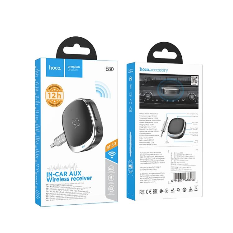 hoco E80 Travel Car AUX Bluetooth Receiver - Black