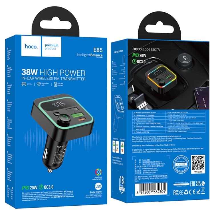 hoco E85 Tiger PD 20W and QC 3.0 Car Bluetooth FM Transmitter - Black